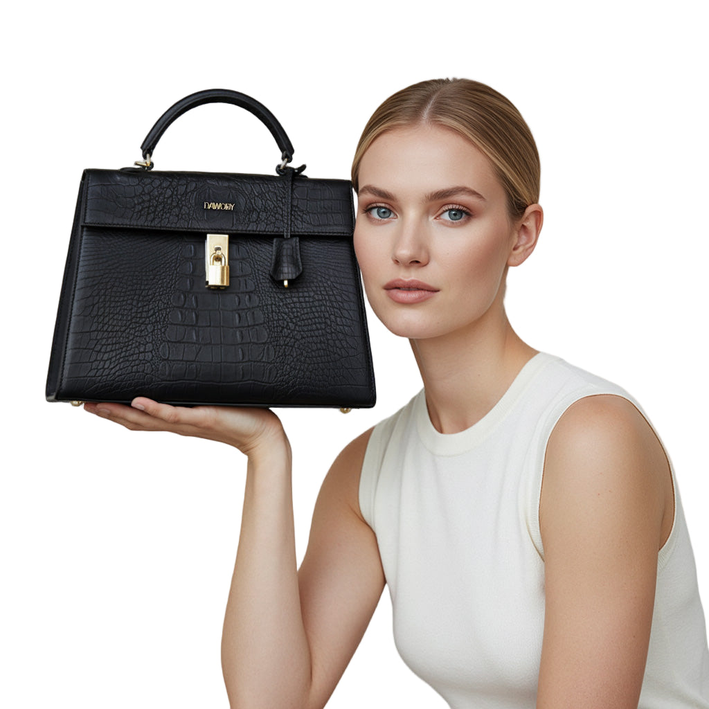 DAWODY Luxury Bag in Cayman Black Mango Leather. A masterpiece made from mango fruit - dawody-science-fashion